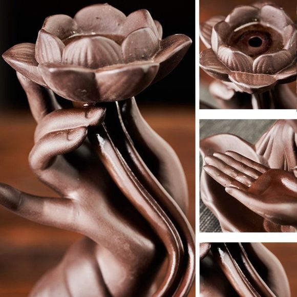 Nirvana Incense Burner Statue with Lotus | Buddha Hand Fengshui Home Decor #289 - Picture 3 of 3